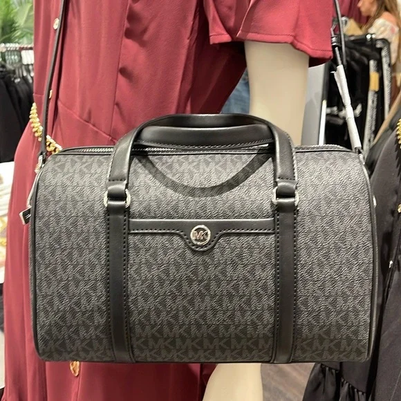 MICHAEL KORS JST TRAVEL MEDIUM DUFFLE SATCHEL SHOULDER CROSSBODY BAG MK BLACK - Picture 5 of 16